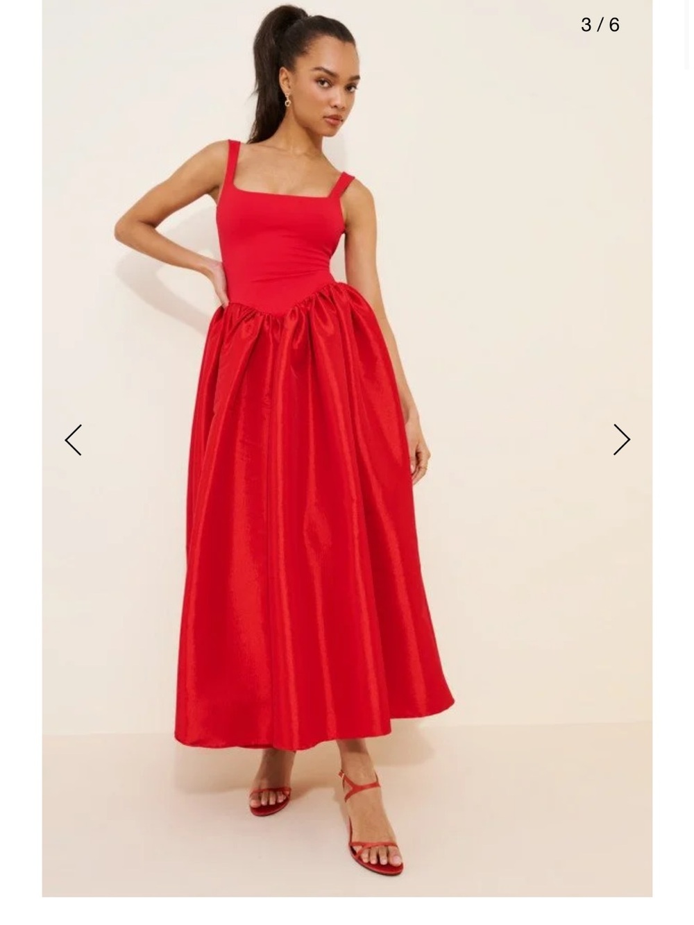 Red Square-Neck Maxi Dress - Elegant Women's Evening Gown